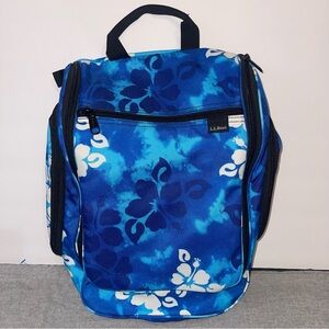 L.L.Bean Personal Organizer Toiletry Bag Blue Hibiscus Floral Hanging Travel